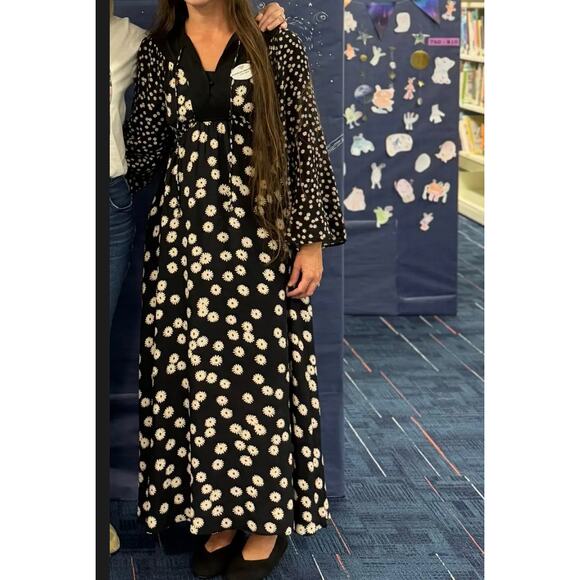 Rixo Black Floral Midi Peasant Dress SMALL Cottage Retro 70s Boho Designer $400 - Picture 4 of 12